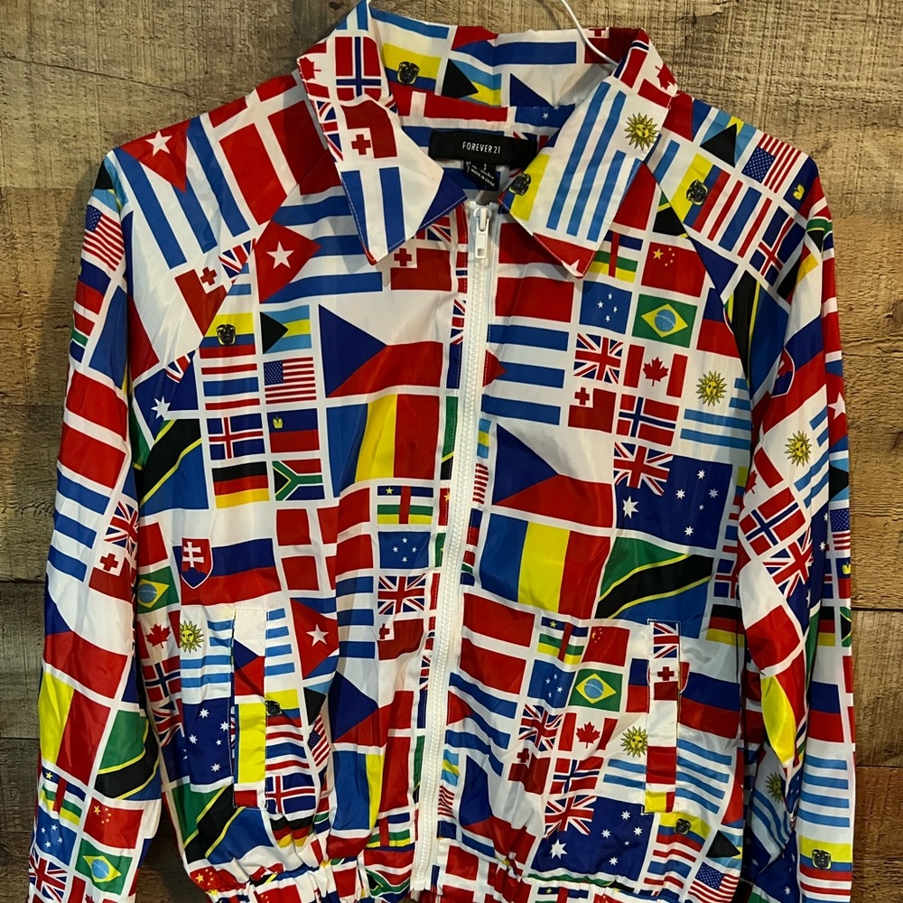 Forever21 Flag Bomber Jacket, Size Small